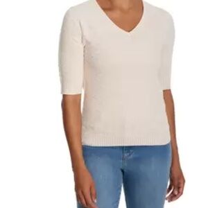 87 Ella Moss Women's Soft Cream V-Neck Sweater